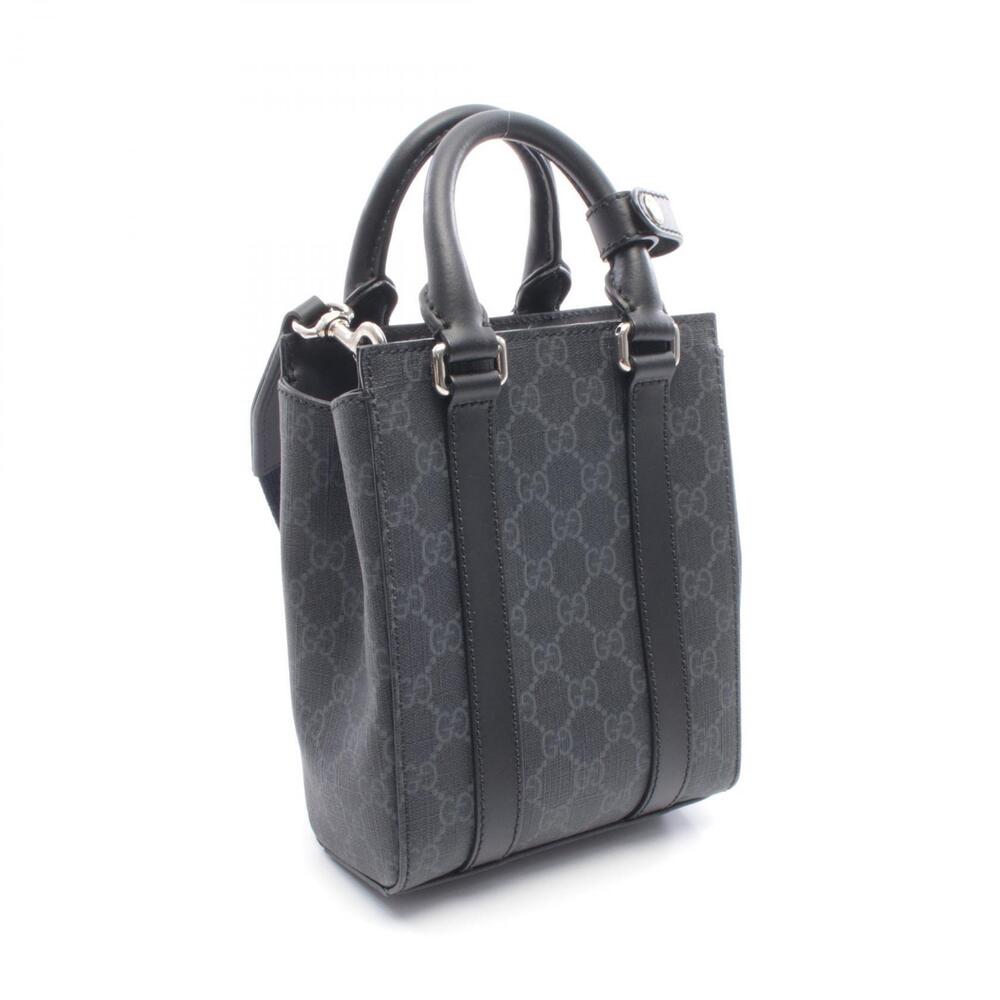 Gucci Canvas Web Bag GG Leather Tote Black Gray Supreme